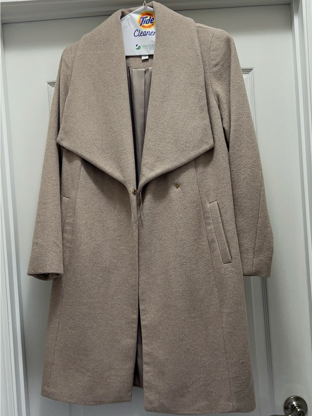 Cole Haan Taupe Open-Front Wool-Blend Coat Size 6